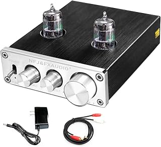 FX-AUDIO TUBE-03 Tube Preamplifier GE5654 Tube Hi-Fi Tube Preamp with Bass & Treble Control Home Theater Stereo Audio Preamplifier DC 12V（Silver