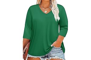 Flattering Plus Size V-Neck T-Shirts for Women with 3/4 Sleeves