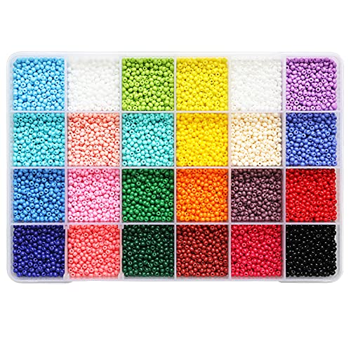 BALABEAD 3mm Round Size Almost Uniform Craft Glass Seed Beads, About 9600pcs in Box 24 Multicolor Assortment Size 8/0 Glass Seed Beads for Jewelry Making(400pcs/Color, 24 Colors)