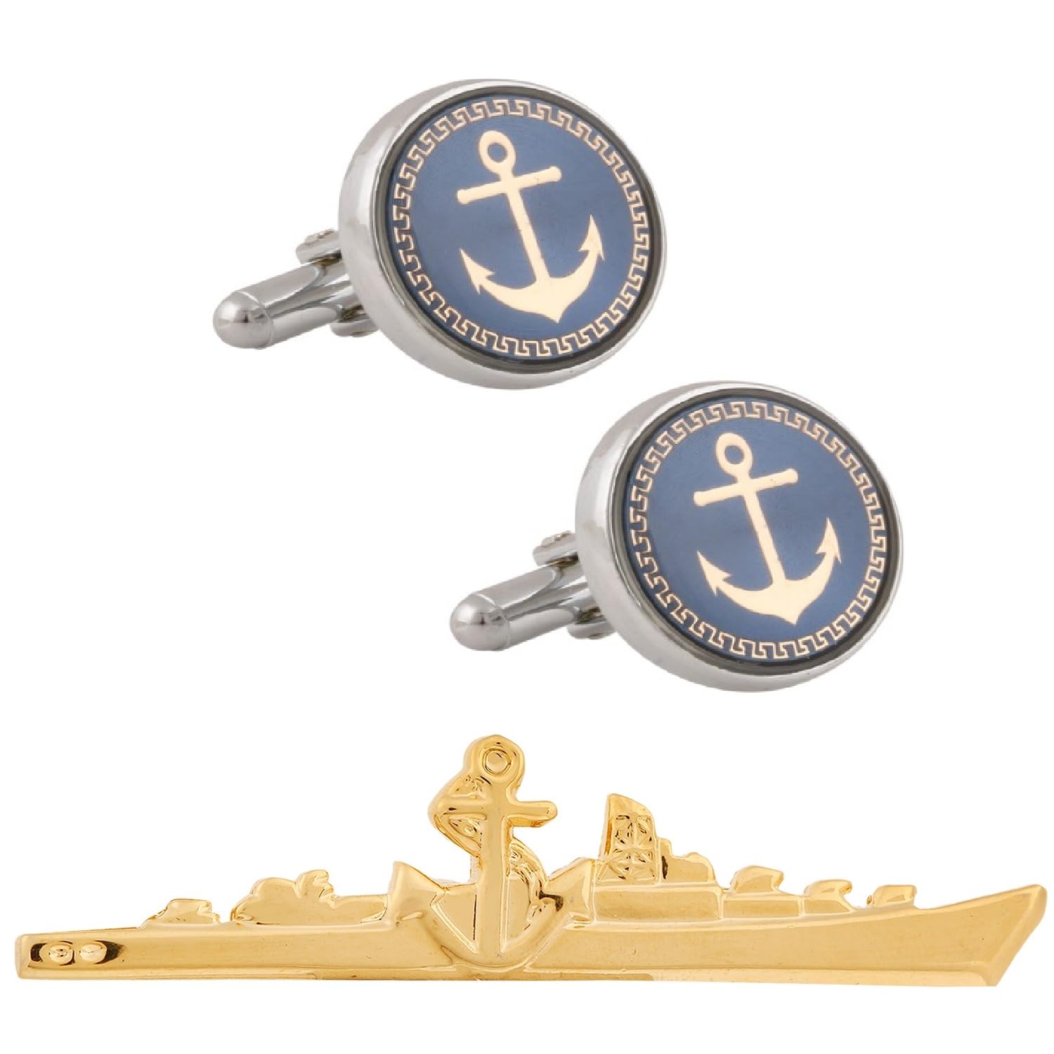 Cufflinks For Men Ship And Anchor Shape Cufflinks And Tie Pin Set Branded Silver Colour For Office Corporate Wedding Party French Cuff Shirts Shirt Suit Blazer In A Gift Box 2217-image-4