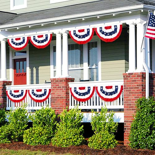 2x4 Ft American Bunting Flags Outdoor, USA Pleated Fan Flag for Outside, 4th of July Decorations Memorial Day Patriotic Flags Bunting Outdoor Indoor Decor (Set of 3) by NUOLAN - Used condition - Image 4