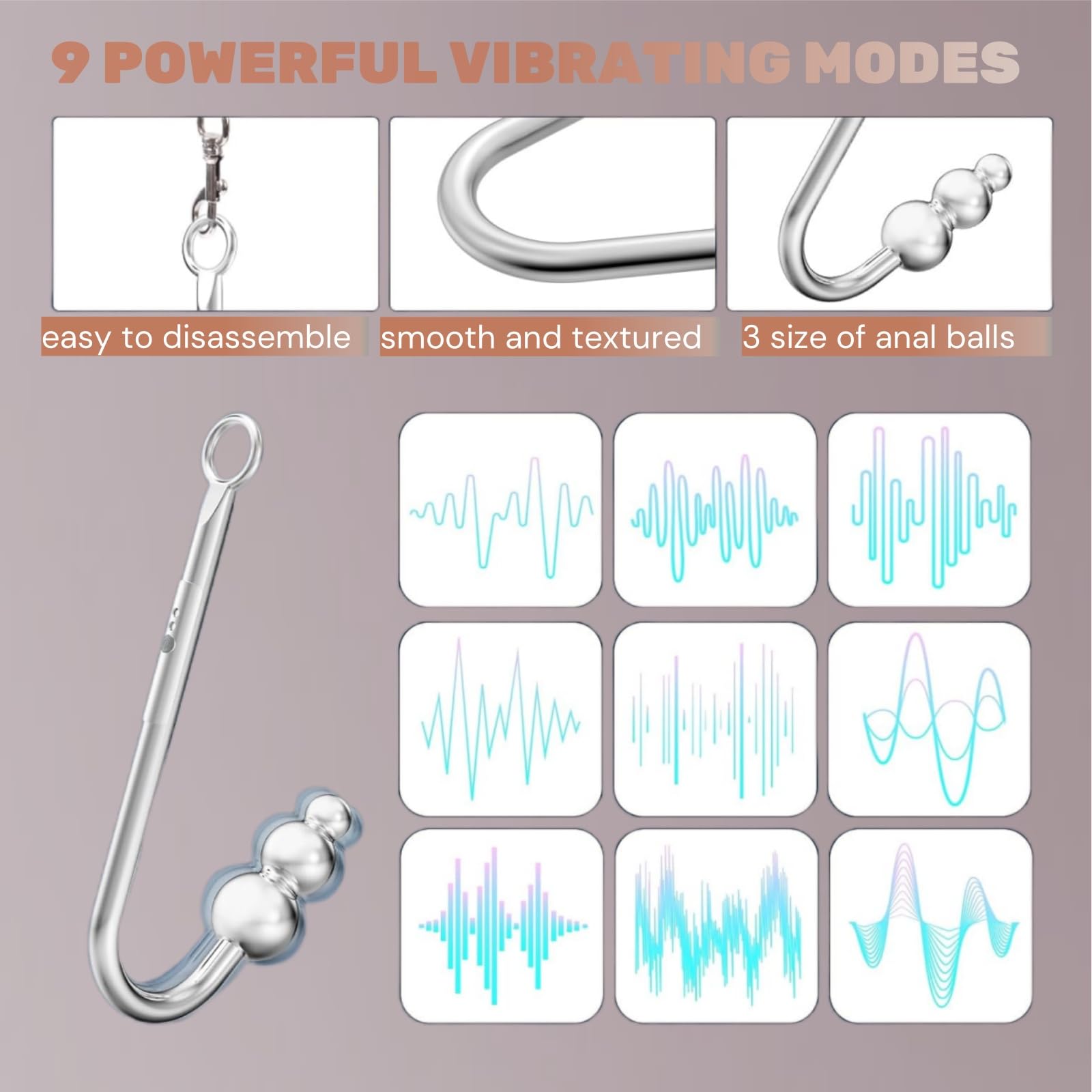 Vibrating Anal Hook BDSM Sex Bondage Restraints with Ball Gag - Neck to Wrist Behind Back Handcuffs Collar with 3 Balls Anal Trainer, Fetish Kinky Adult Sex Toys for Couple Beginner SM Game Play