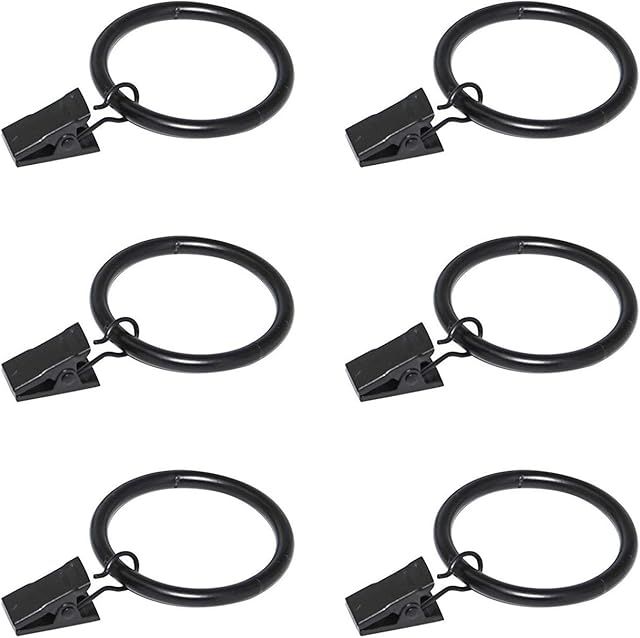 Coideal Black Curtain Rod Ring Clips, 30 Pack Rustproof Metal Drapery Ring with Hook/Hanger Clips with Eyelets for Holding Heavy Curtains Rod Set and Drapes (35 mm)
