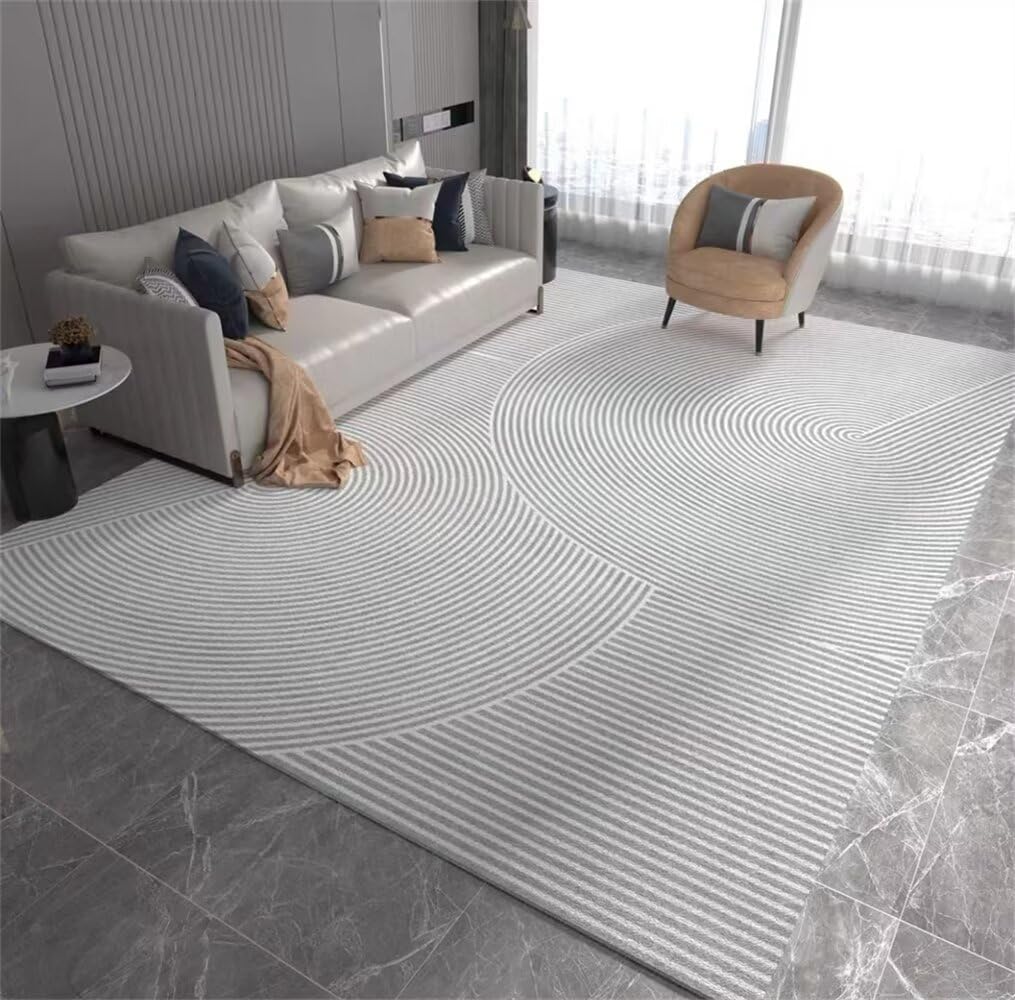 Grand tapis de salon doux gris 100x200cm moderne et rayé