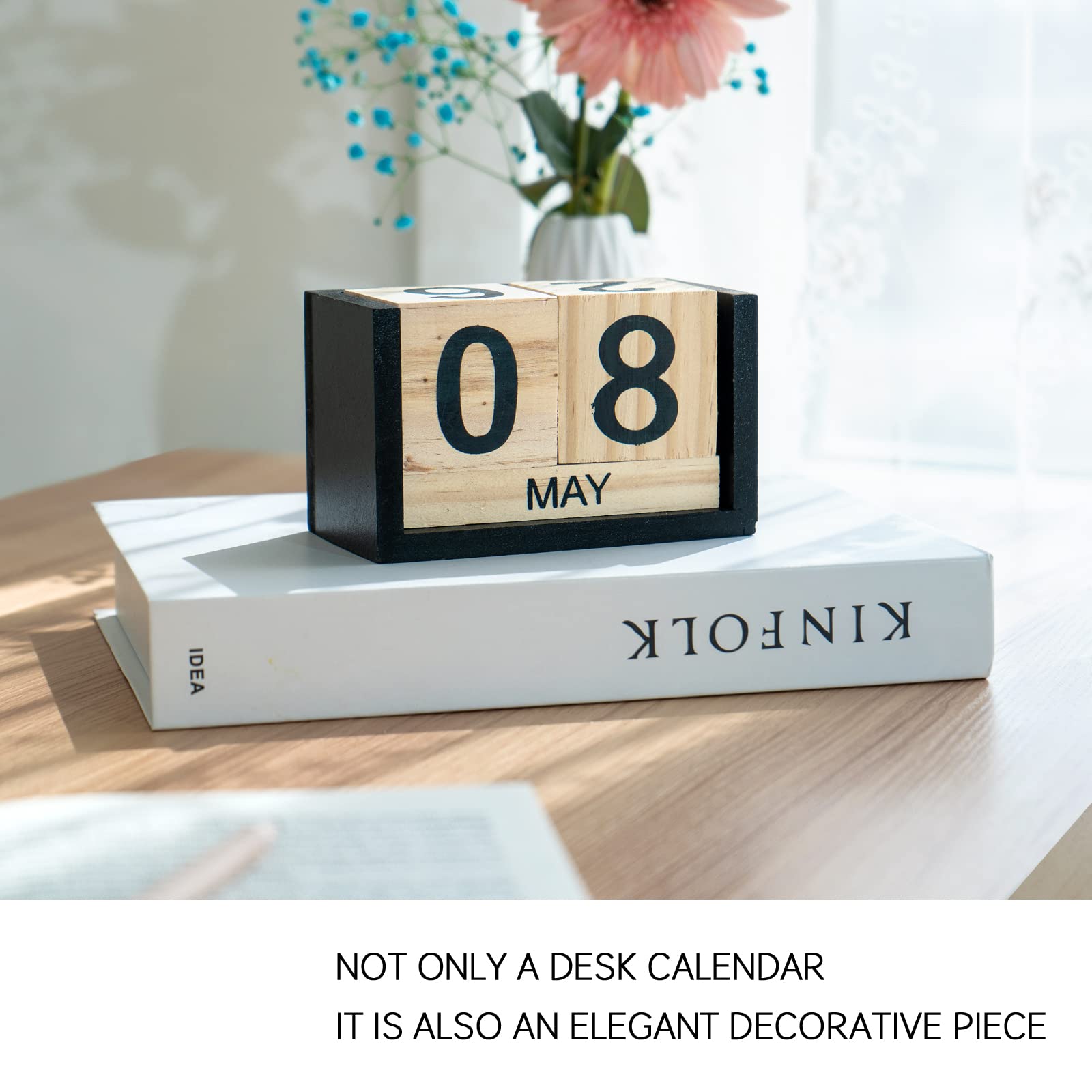 Notakia Wooden Desk Blocks Calendar Perpetual Block Month Date Display Large Black Wood Color) - Image 3