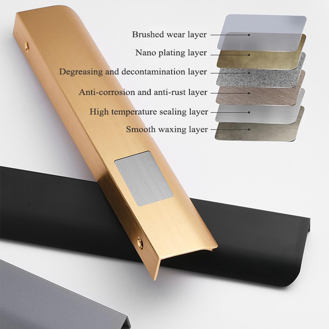 Aleación de Aluminio Tiradores Ocultos Tiradores de Puerta Manijas Para Muebles Armarios Pomos Cocina Manijas 2 Piezas (Brushed Gold,Length 1500mm)