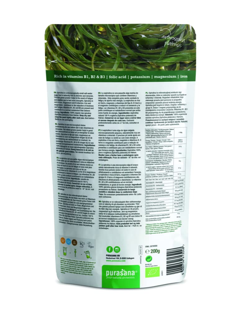 Purasana Spirulina en Polvo Organica, Spirulina Blue Bio | 200g