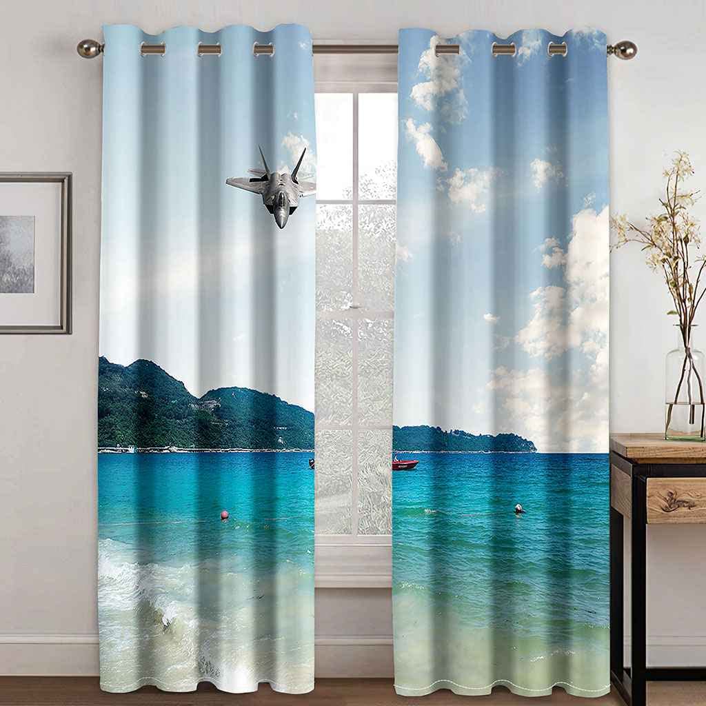 Verdunklungsvorhänge Kinderzimmer – 3D Ozean-Mond Design, 140x160 Cm, Blickdicht Mit Ösen