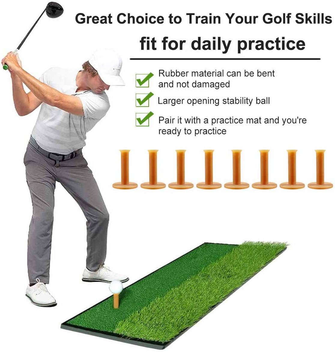 review GLOOF 8 Pack Golf Mat Tees Premium Rubber, Excellent Durability and Stability Rubber Tees,Perfect for Golf Hitting Practice Mats and Outdoor Indoor Training