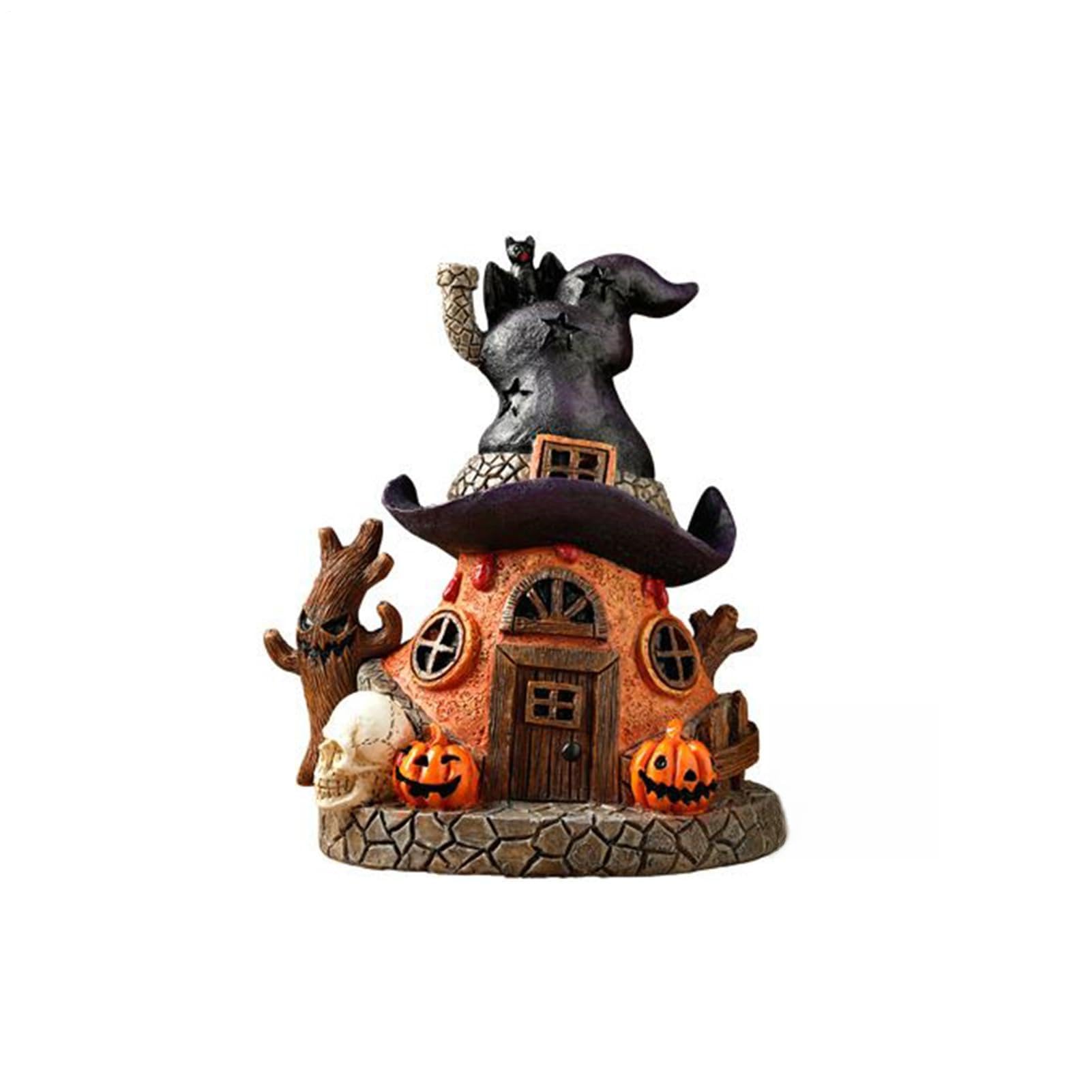 Figurine maison hantée lumineuse statue Halloween pour étagère