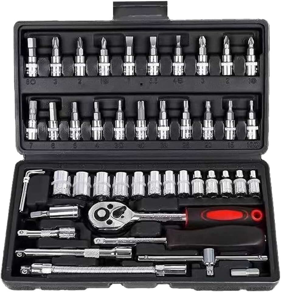 Maleta Estojo Kit Ferramentas Completa 46 Peças,Kit Jogo De Ferramentas De Pontas E Soquetes Para Parafusar Reparo, Soquetes Allen
