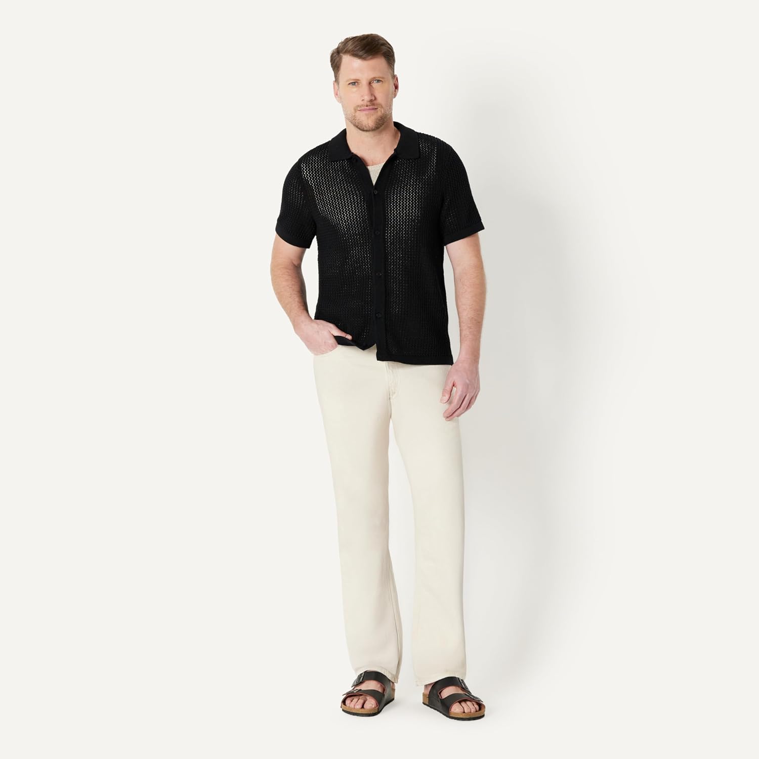 Amazon Essentials Men's Relaxed-Fit Short Sleeve Button-Down Resort Knit Button Down Shirt
