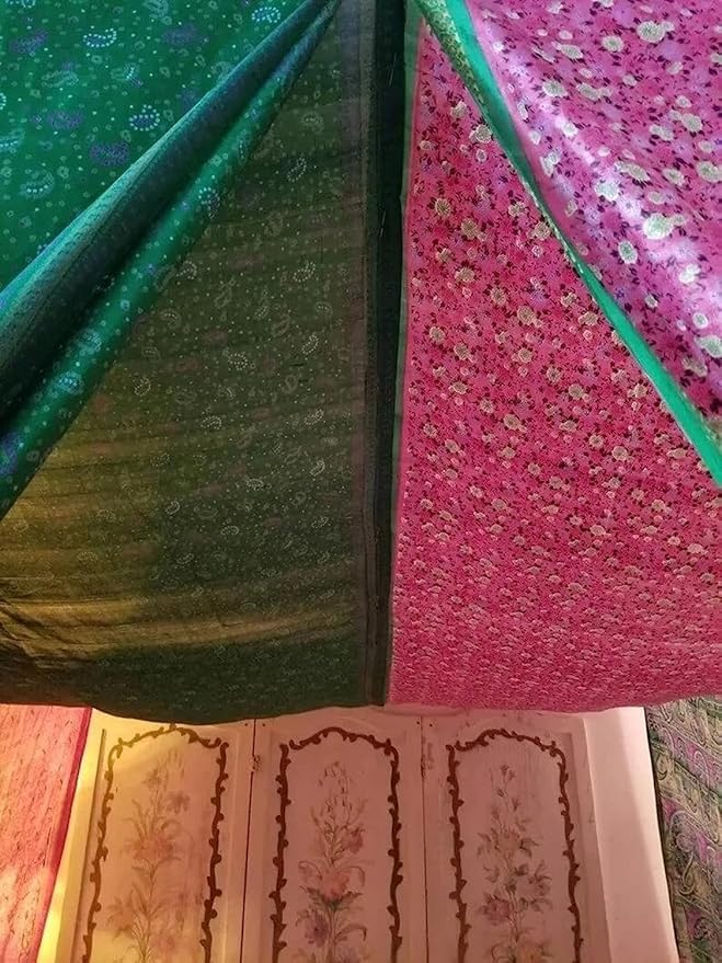 YILLE Bed Canopy Curtains Boho Curtains Bohemian Decor Indian Silk Sari Saree Bohemian Wedding Backdrop (Queen)