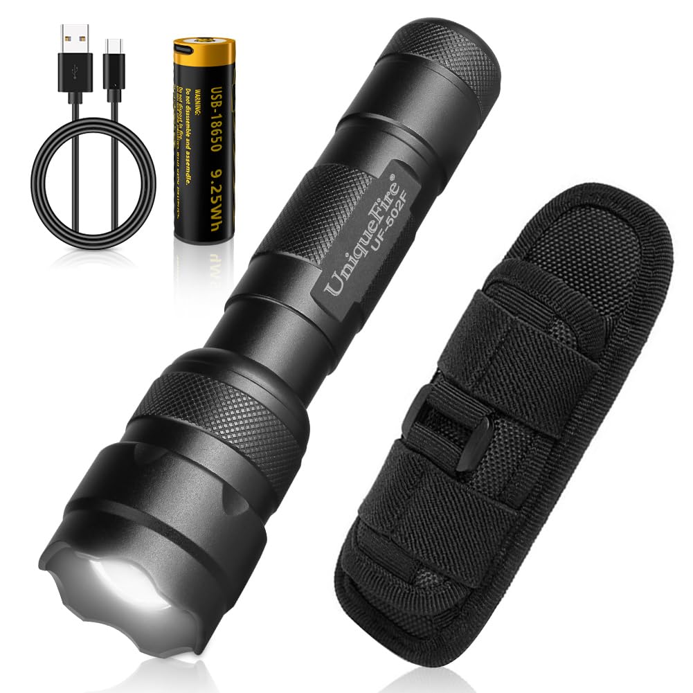 UniqueFire501F Small Tactical Flashlight with Holster, Single Mode LED Zoomable Flashlight High Lumen Duty Flashlights with IPX-65 Waterproof EDC Flashlight Bright Flashlight