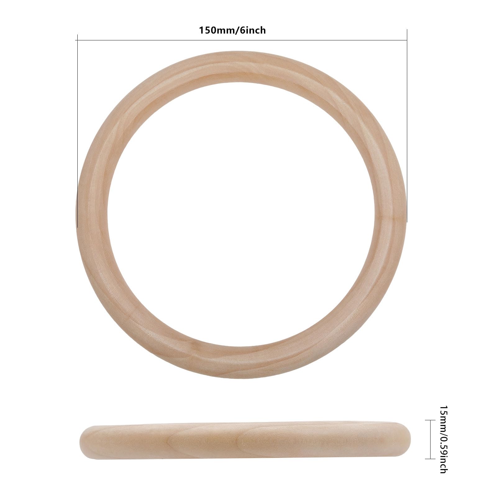 CHGCRAFT 6Pcs 5.8Pouces Anneaux en Bois Inachevé Anneaux de Rideau en Bois pour Tringle à Rideau Anneaux de Draperie Bricolage Macramé Artisanat, Couleur Bois Dur