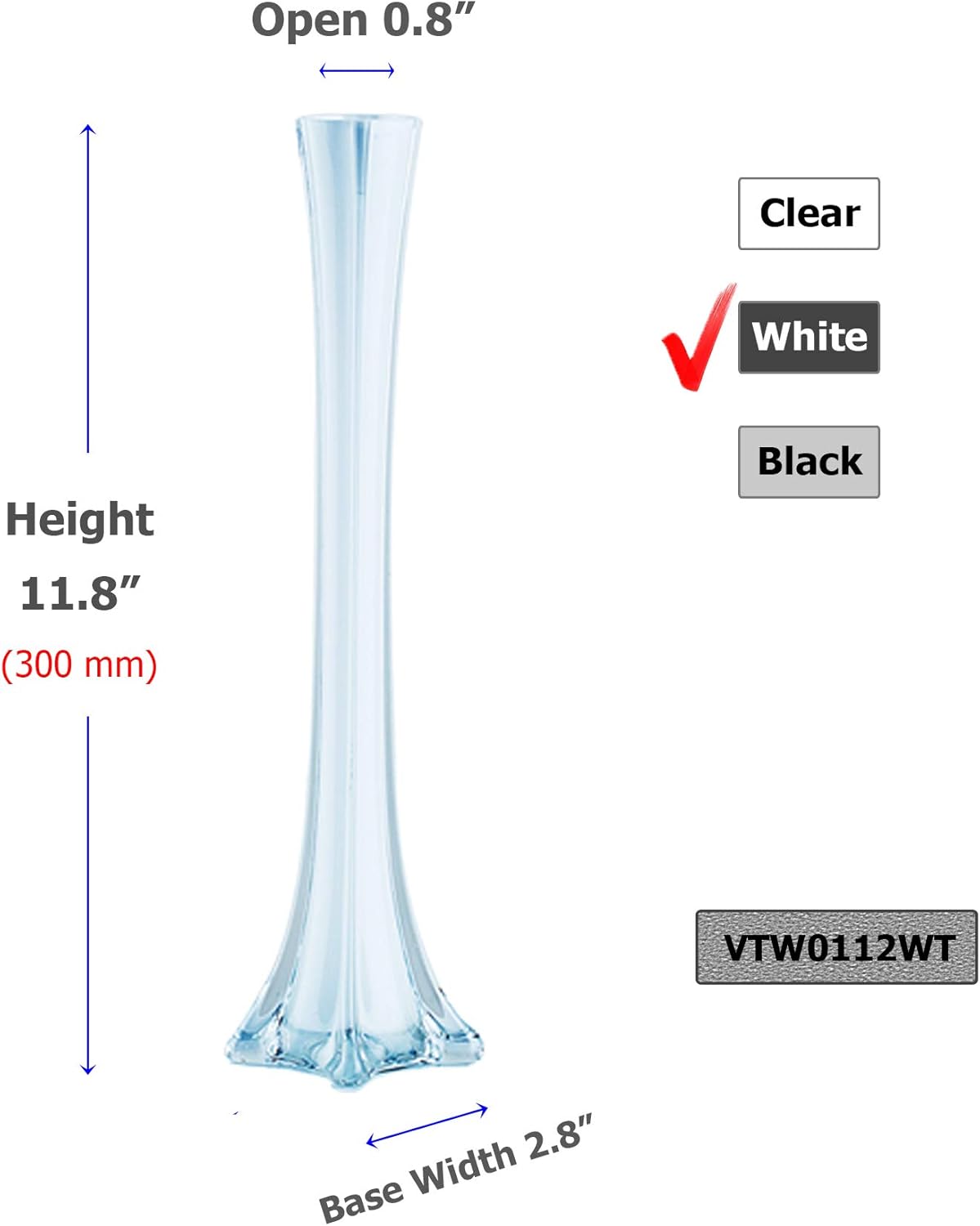 WGV Eiffel Tower Vase Bulk, Open 0.75", Height 12", (Multiple Sizes Choices) White Glass Floral Container with Sturdy Base, Flower Centerpiece for Wedding Event Home Decor, Arts Crafts, 24 Pieces
