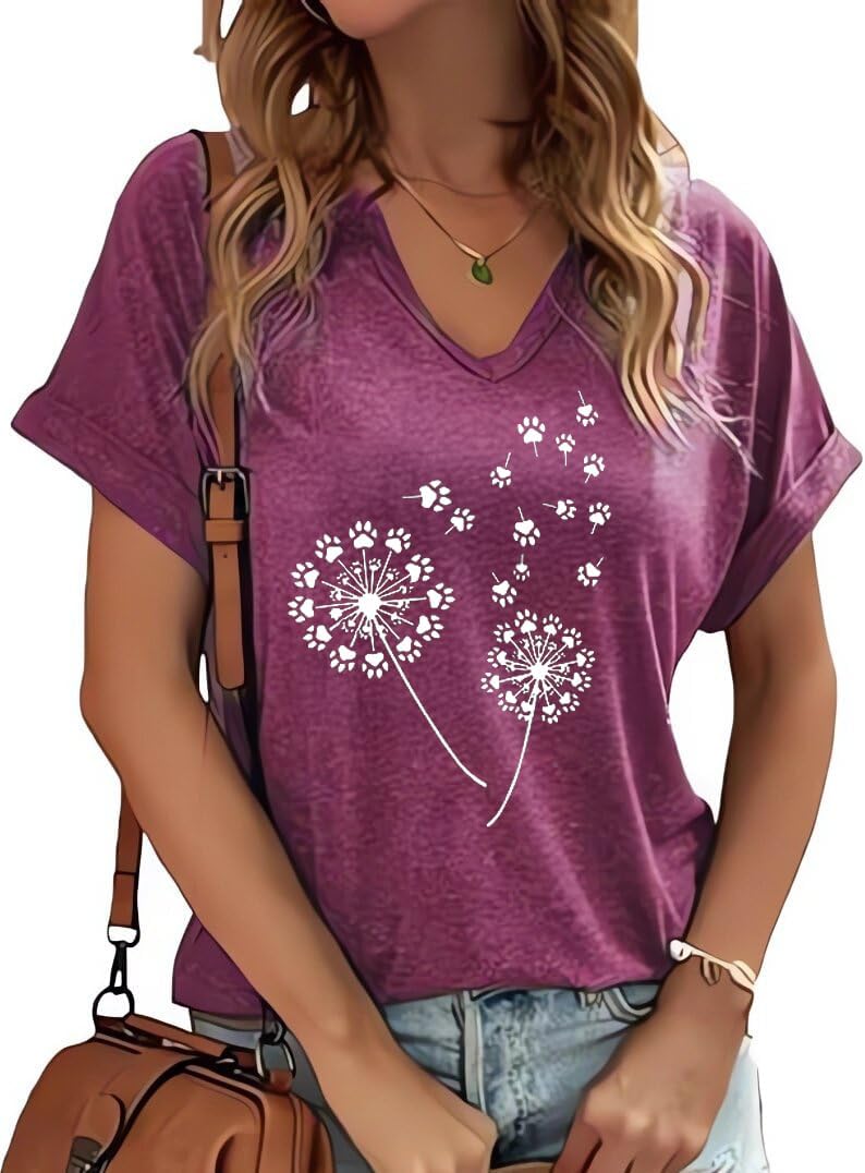 Vintage Flowers V Neck Shirt for Women Boho Floral Wildflowers Graphic Tee Casual C...
