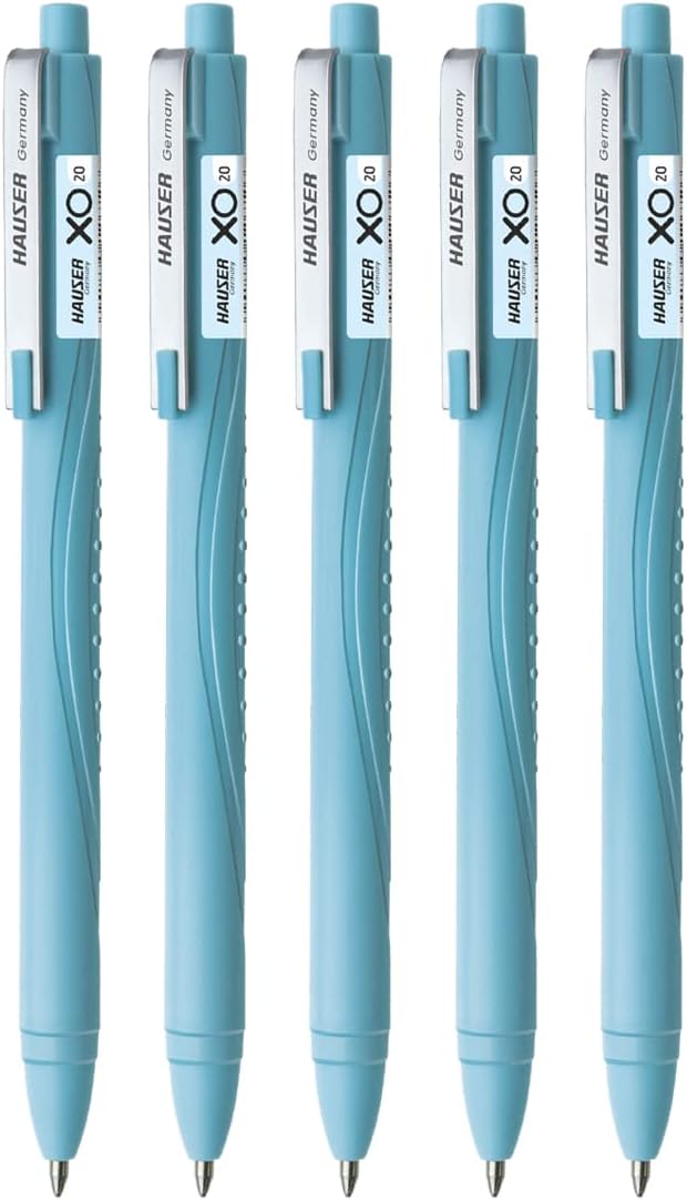 Hauser Germany Xo 20 Retractable Ball Pen Box Pack | 0.7 Mm Tip Size | Comfortable Grip With Smudge Free Writing | Smooth, Sturdy & Refillable Pen | Blue Ink, Pack Of 5