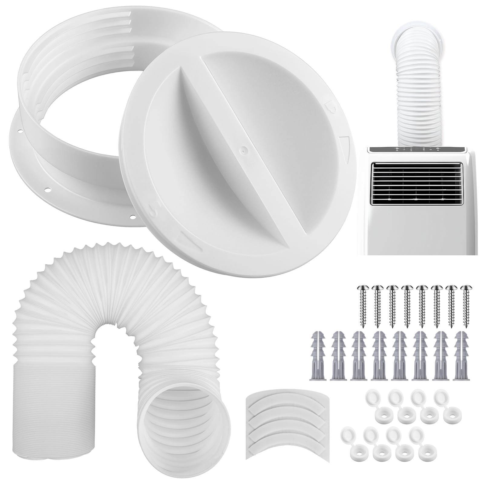 Photo 1 of Pushglossy Portable Ac Vent Wall Mount Dual-Size Connector with Hose Ac Exhaust Hose Coupler for 5 and 5.5 Inches Tube with 5.1 Inch Diameter Tube, Cover and Screws Included(59'' Long 5.1'' Wide)