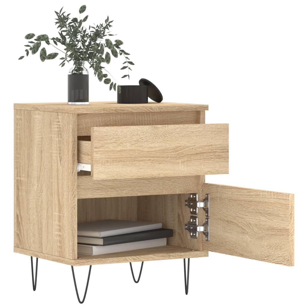 Stoliki nocne 2 szt. dąb sonoma 40 x 35 x 50 cm, stolik nocny z szufladą i półką z materiału drewnopochodnego, stabilny mebel do telewizora z metalowymi nogami, klasyczny design do sypialni