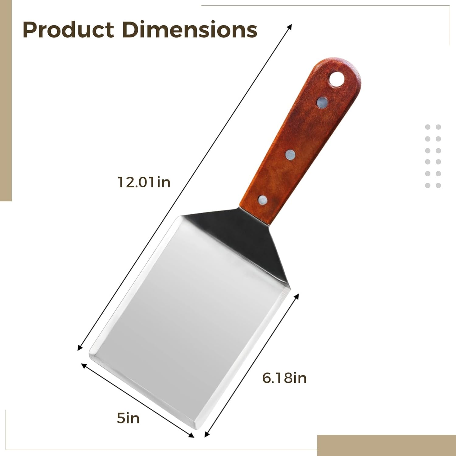 12" Heavy Duty Grill Spatula, Stainless Steel Turner with Wooden Handle, Perfect for BBQ, Teppanyaki, Flat Top Grills, and Commercial Kitchens