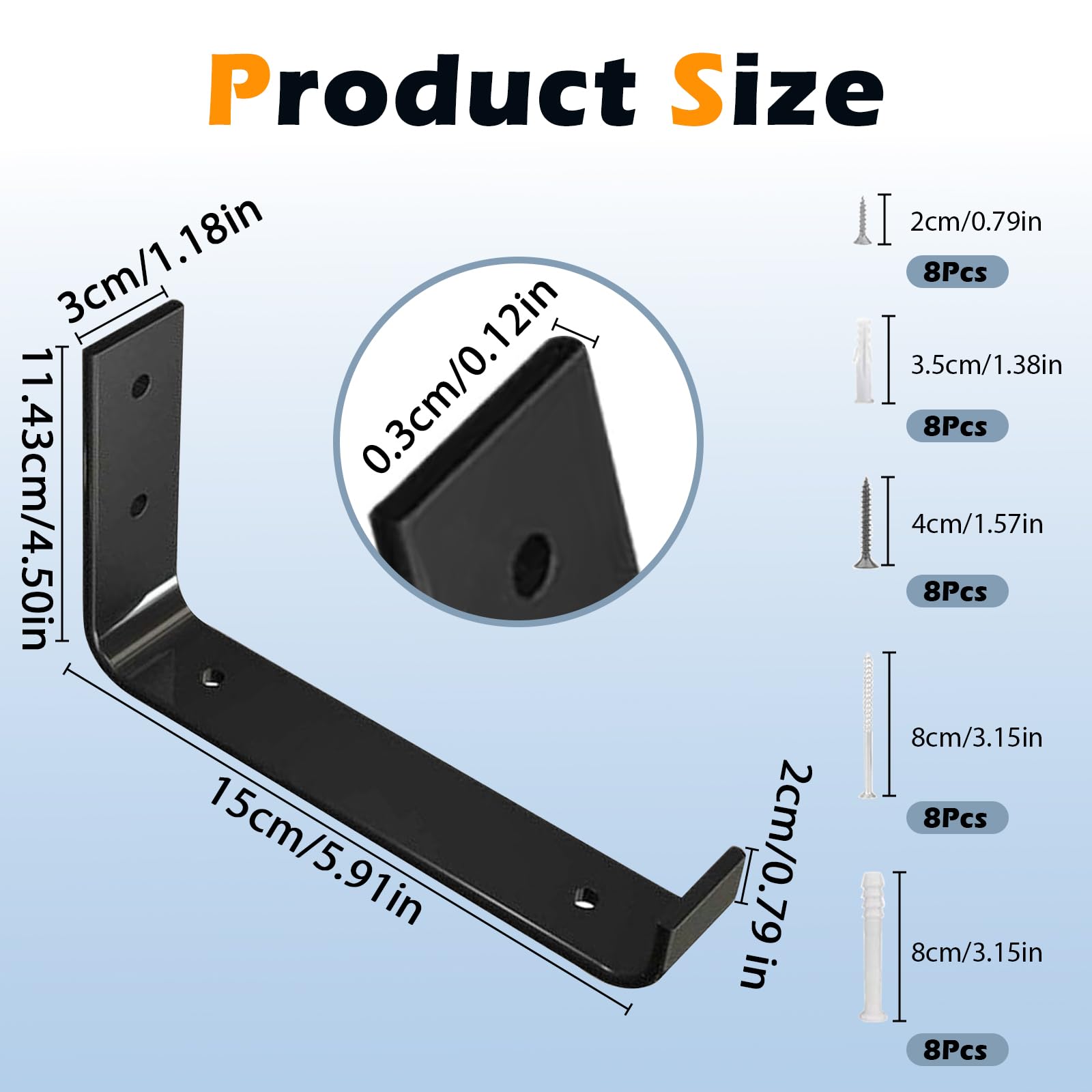 Heavy Duty Shelf Brackets 4pcs, 6 Inch Black Wall Mounted - Image 2