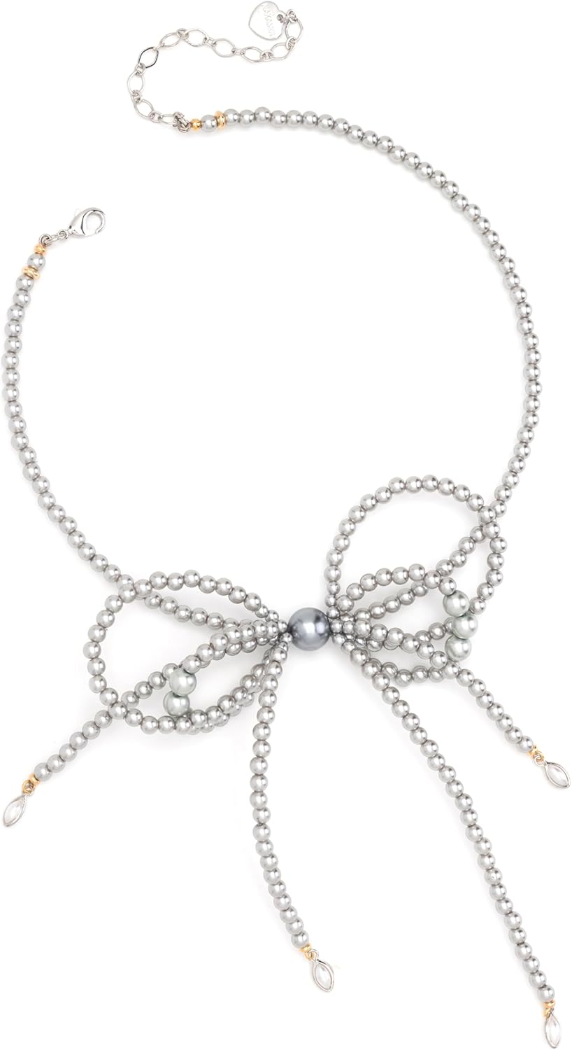 Lovely Pearl Bow Necklace 14" with 3" Extender - Choice of Colors