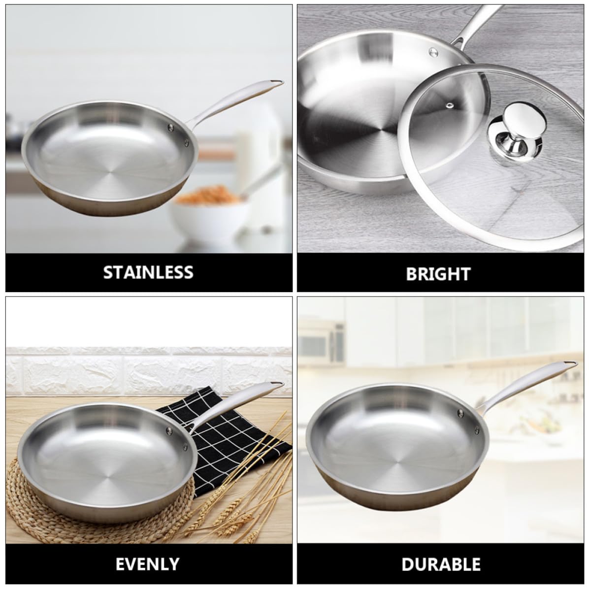 Sartén de Acero Inoxidable 304 Plata para Cocina y Estufa Eléctrica