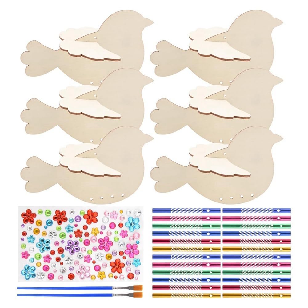 IJSDNVJNDX 6 Pack Wind Chime Kits for Kids DIY Paint and Build Wooden Animal Crafts Set Birthday Gifts for Girls/Boys