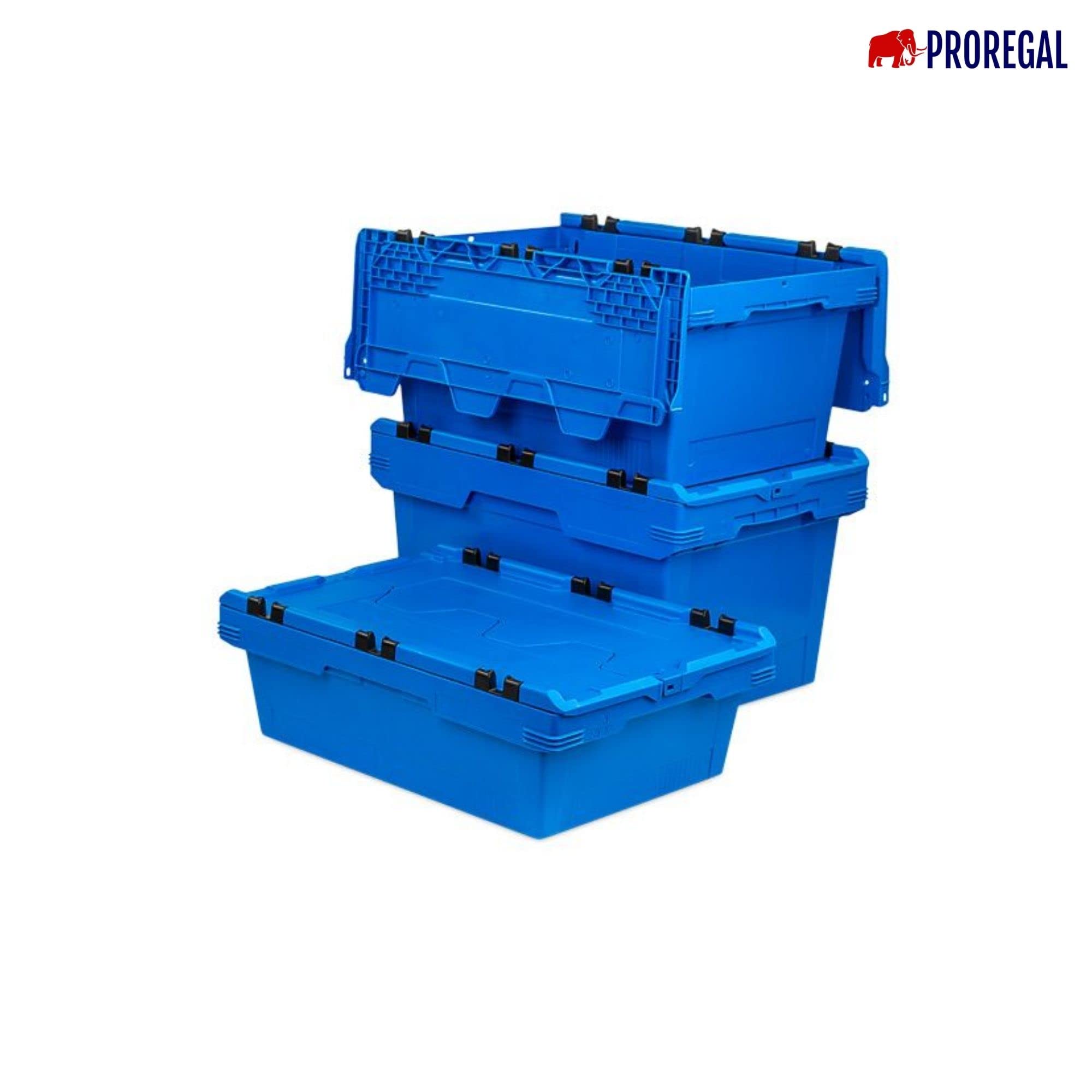 PROREGAL Conical Mehrweg-Stapelbehälter mit Krokodildeckel Blau | HxBxT 34,9x41x61cm | 58 Liter | Lagerbox Eurobox Transportbox Transportbehälter Stapelbehälter