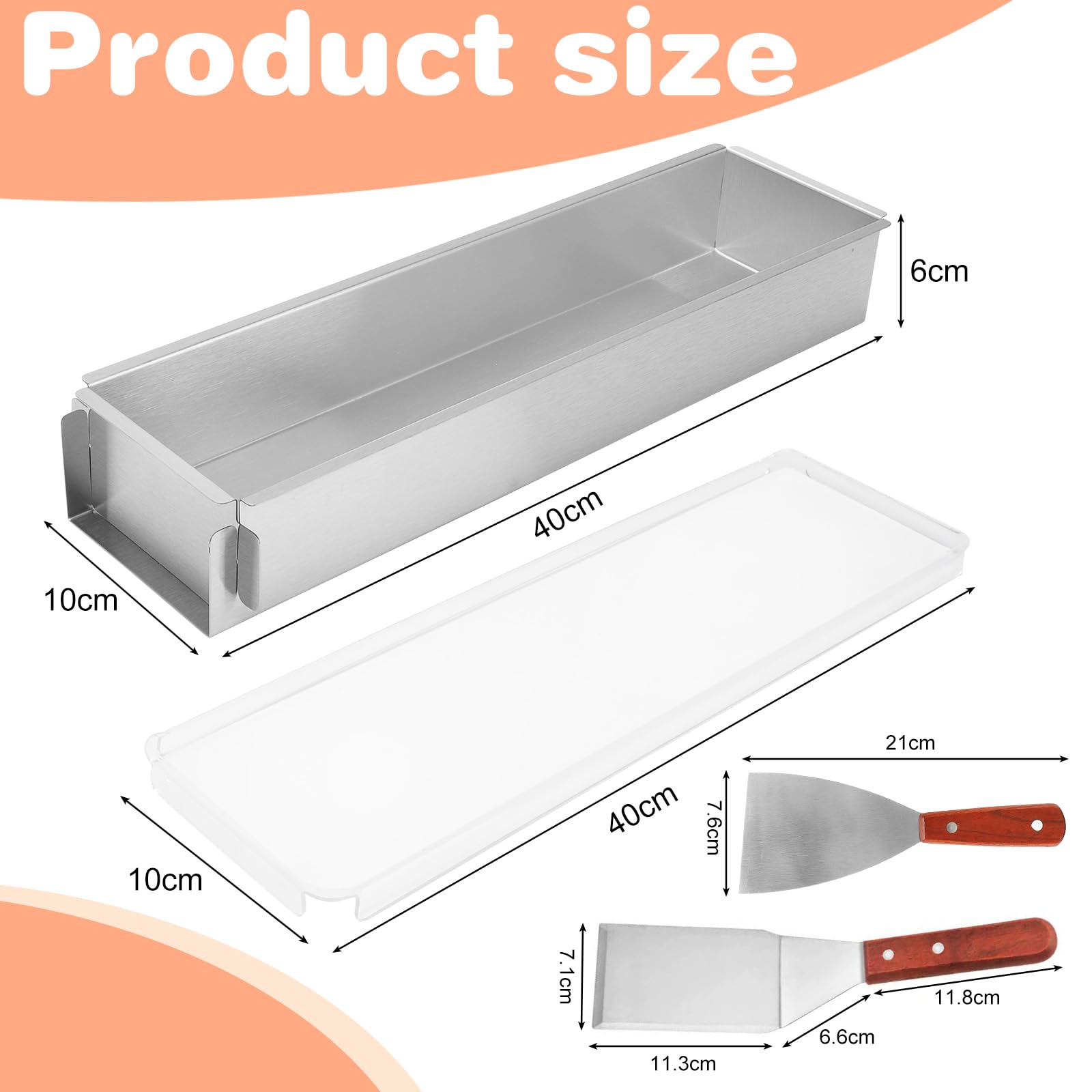 Gohytal Backform Rechteckig Tiramisu mit Acry Decke, Verstellbare Rechteckige Mousse-Kuchenform aus Aluminiumlegierung mit 2 Pfannenwender für Mousse-Kuchen Brot Toast Party-Schichttorten