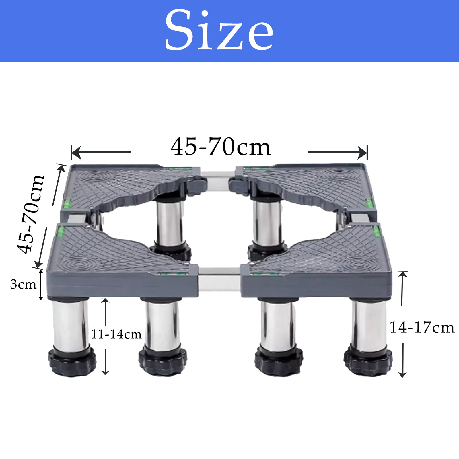 Base de Lavadora con 8 Pies de Acero Inoxidable Base Elevador Lavadora Antivibración Soporte para Lavavajillas Congelador Frigorífico Secadora Armario (Regulable: 14-17cm)