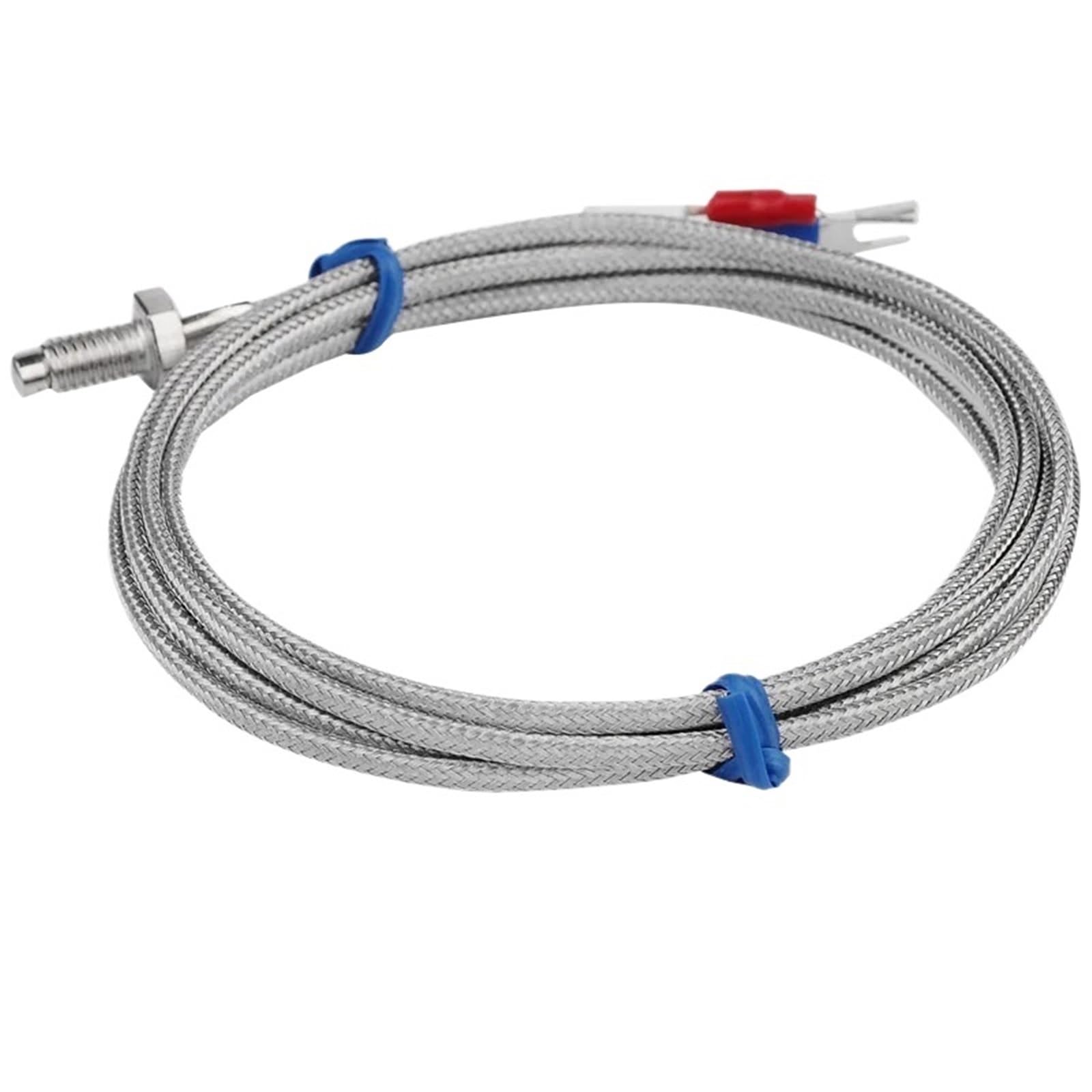 1pcs J Type M6 Screw Probe Thermocouple Temperature Sensor with 2M Cable for Industrial Temperature Controller Measurement Cable(Cable Length 2m)