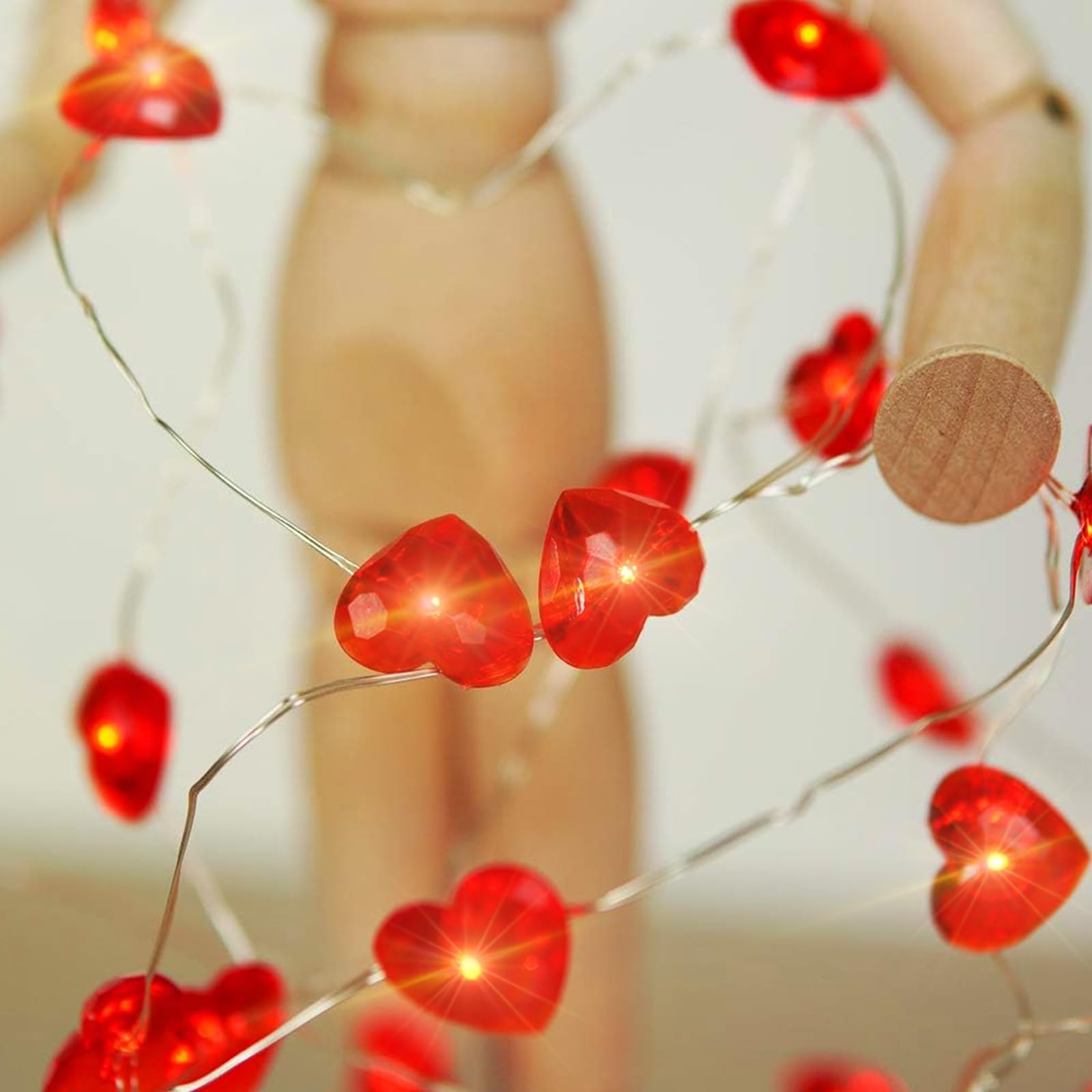 Luce rossa a forma di cuore da 50 LED, 4,6 m, presa USB e luce lampeggiante impermeabile alimentata a batteria, per interni ed esterni, proposta di Natale, anniversario, San Valentino