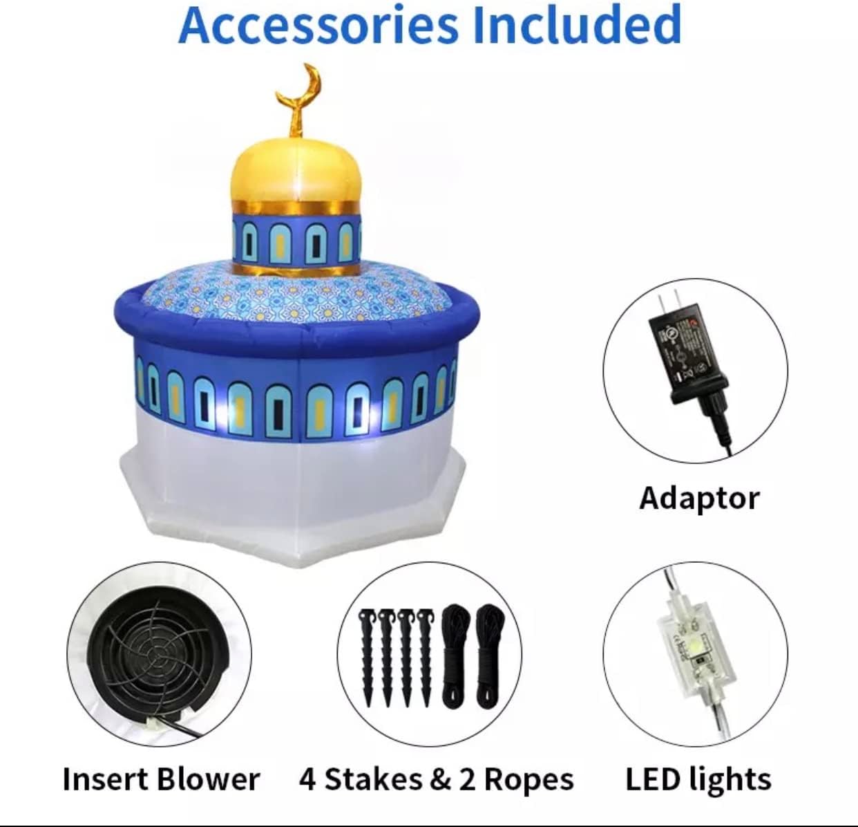 Inflatable Islamic 6FT Ramadan Kareem Blue Mosque. Ramadan Blow Up Yard Decorations for Home Holiday Party Indoor, Outdoor, Yard, Garden, Lawn Decor. with LED Lights. Dome of The Rock