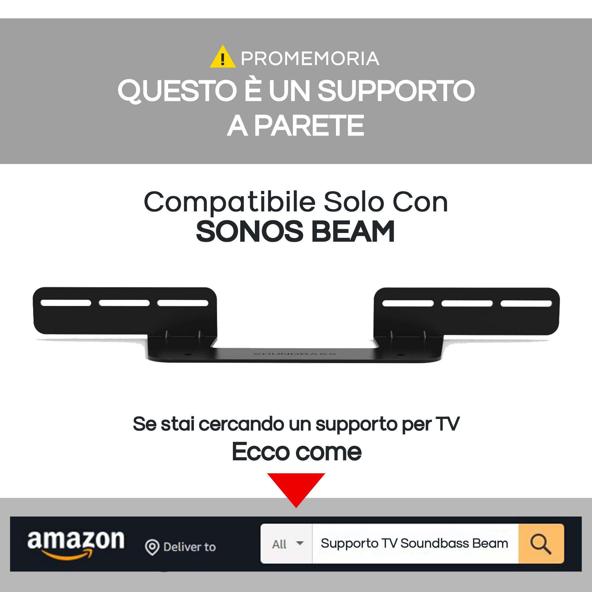 Supporto Soundbar Soundbass per Sonos Beam, Compatibile con Sonos Beam Sound Bar di Prima e Seconda Generazione, Include Tutto l'Hardware di Montaggio Necessario, Staffa di Montaggio, Nero
