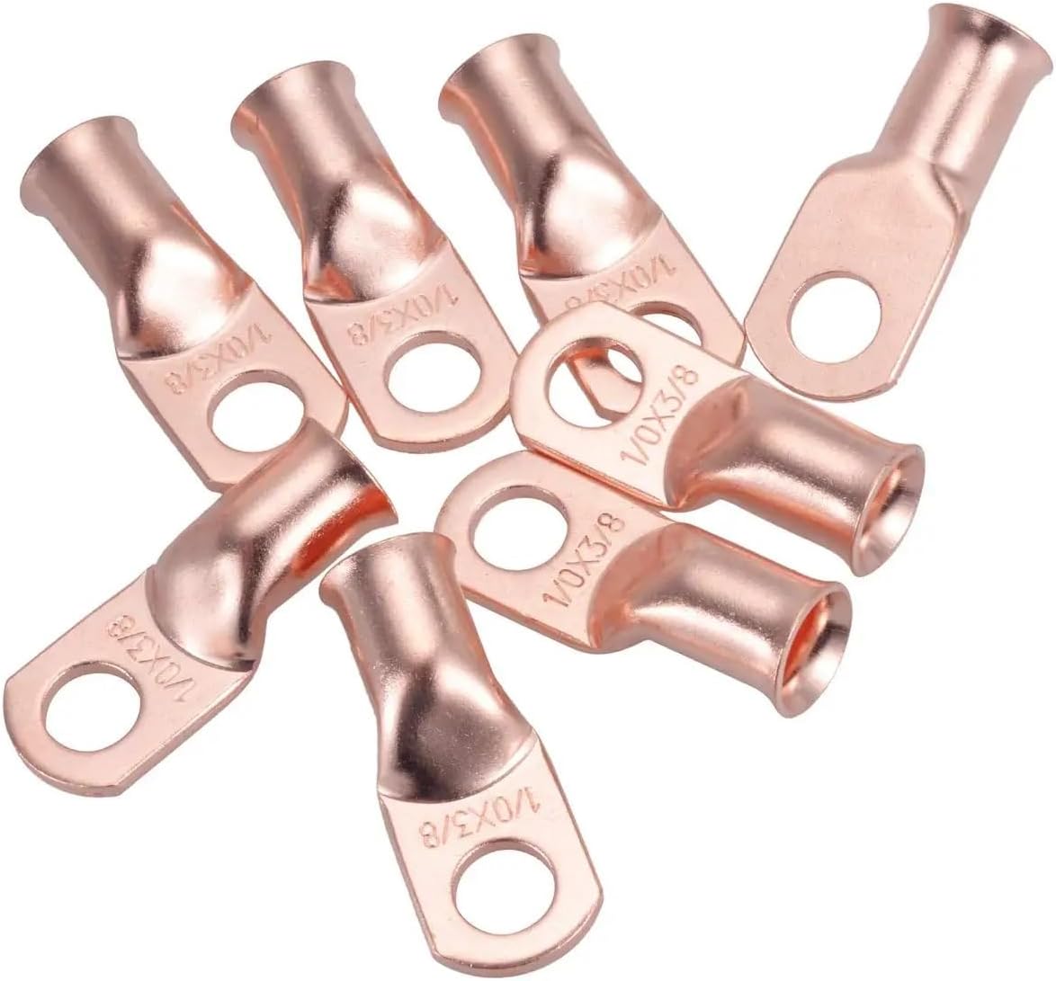 10PCS Copper Cable Lugs 0-8AWG M8/M10 Connectors Electrical Wire Crimp/Welding Terminals DINZHHENGYIN(1-0AWG,M10)