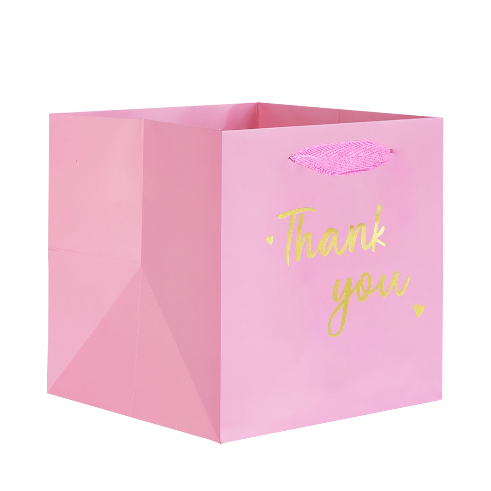 ADIDO EVA Pink Small Thank You Gift Bags, Square Gift Bag Pink Thank You Bags with Handles for Party Favor, Shopping Bag (6x6x6 In, 10 CT)
