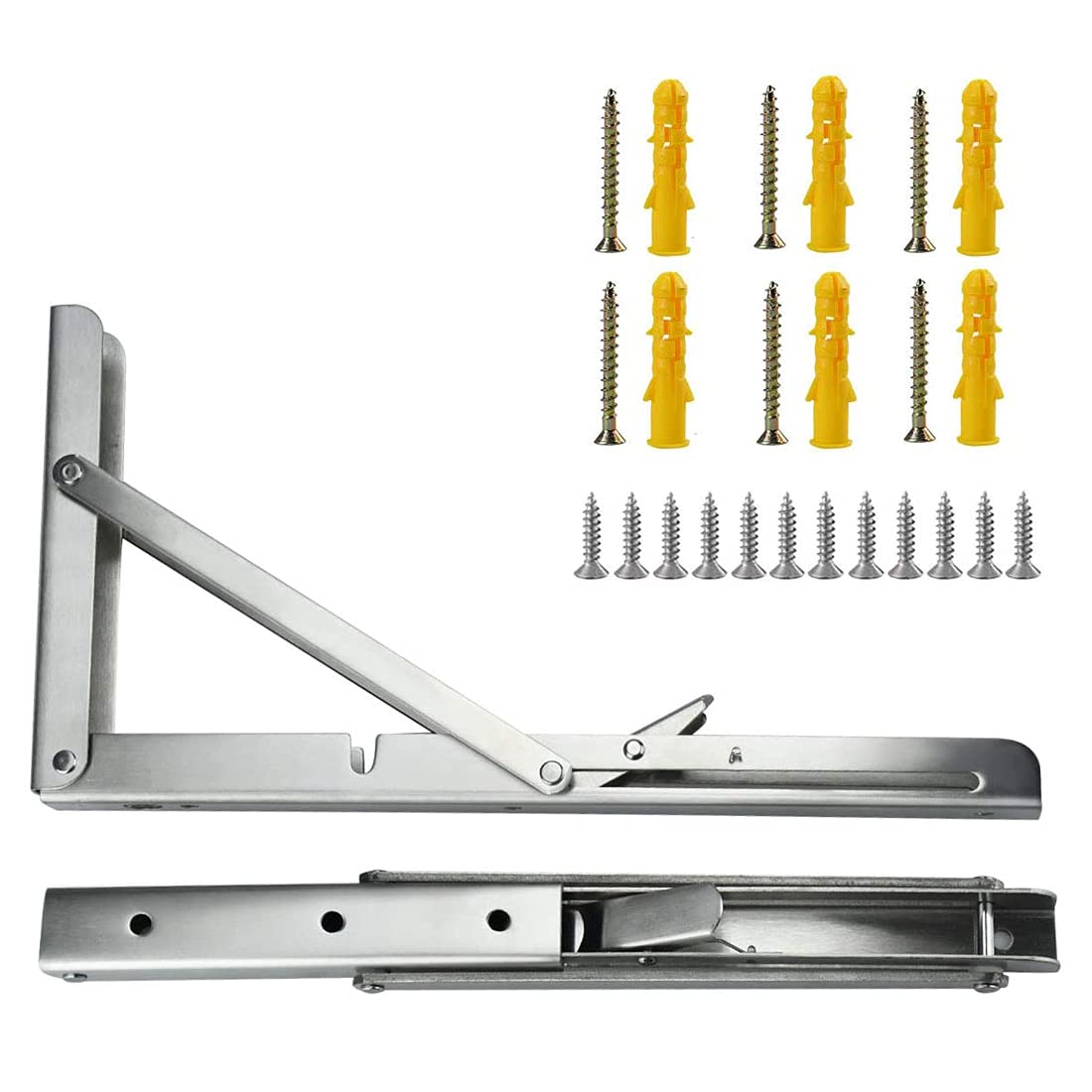 Folding Bracket 2 PCS Heavy Duty Triangle Bracket Metal Triangle Shelf Brackets 12 Inch Folding Brackets with Screws for Kitchen Backyards Balconies Used (Sliver)