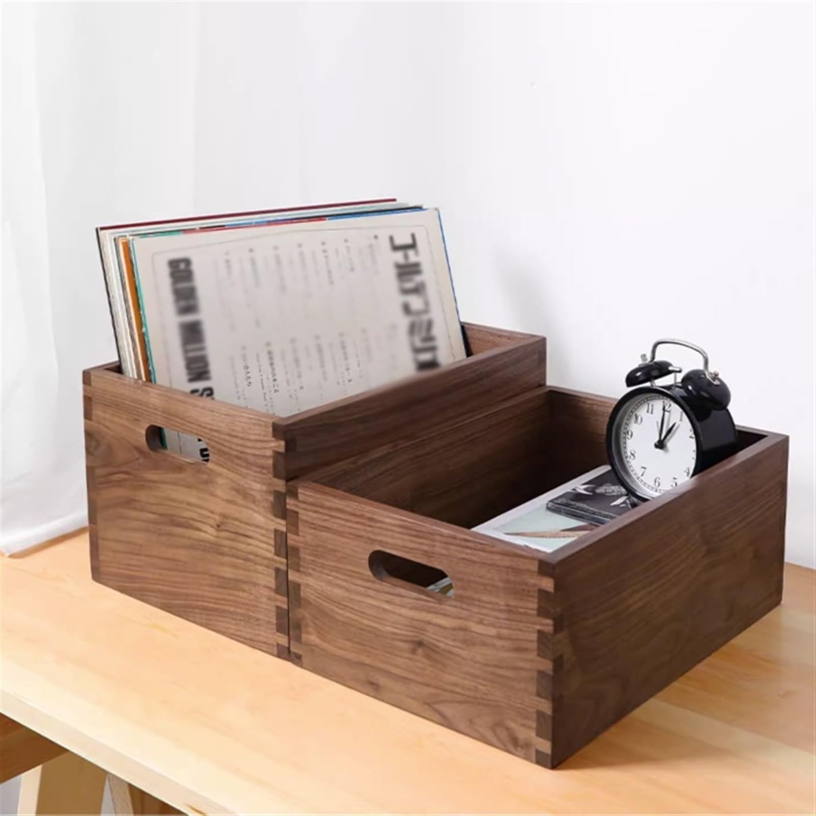 Porta CD da parete Cassa for dischi in vinile Portadischi for CD in legno, scatola for LP con organizer for in cubo di noce nera, custodia for in Documentazione(Grande)