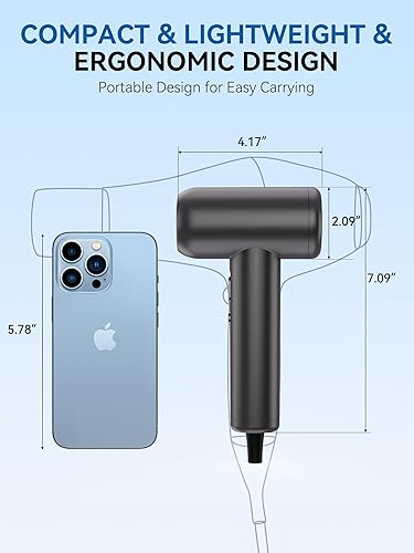Miniatura 7 de Secador de pelo, 160000 rpm, secador de pelo profesional de alta velocidad para secado rápido, 500 millones de lons negativos con difusor para todo