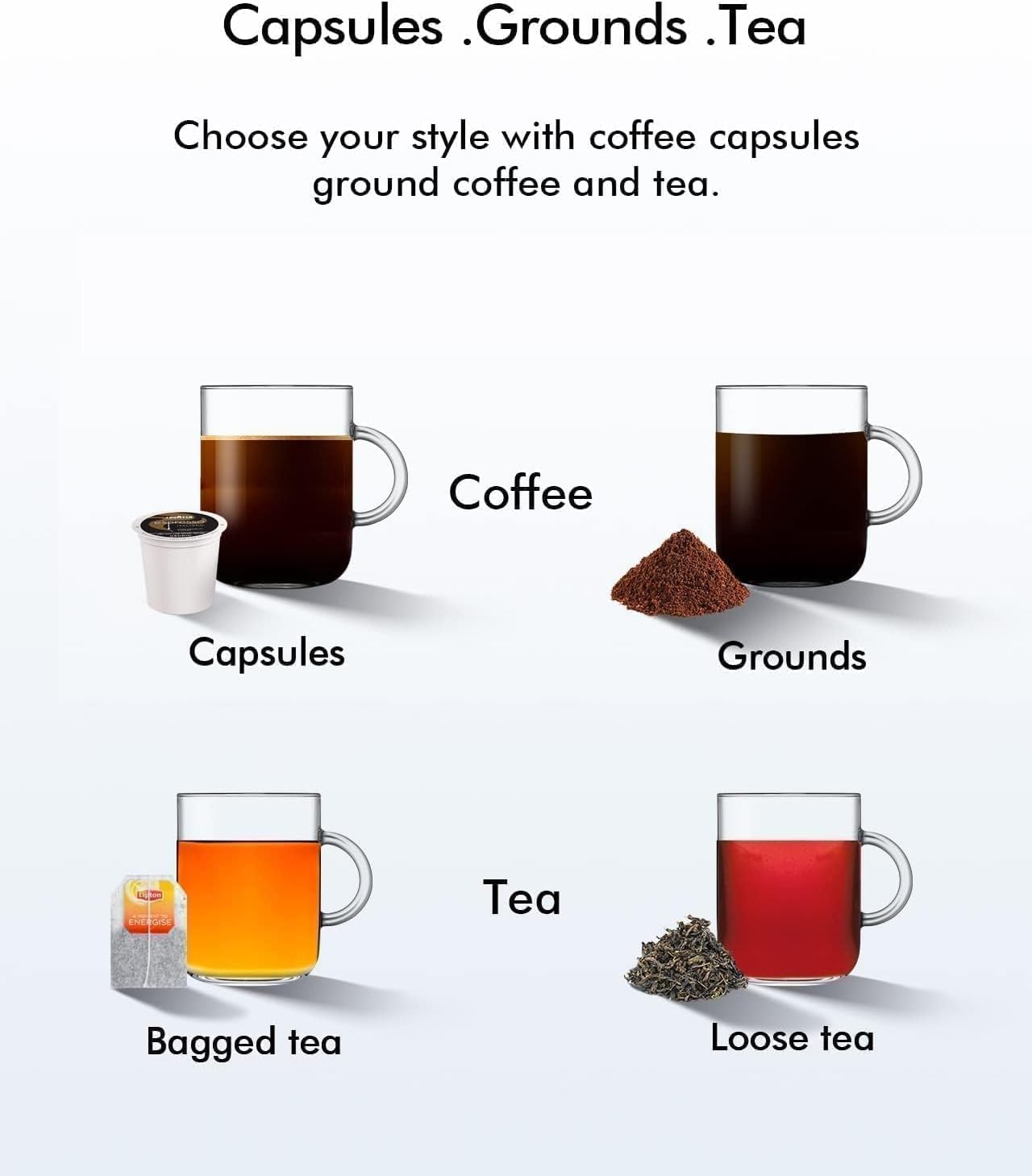 SIFENE single serve coffee machine 3 in 1 pod coffee maker for k-pod capsule ground brewer leaf tea maker 6 to 10 ounce cup removable 50oz water reservoir white