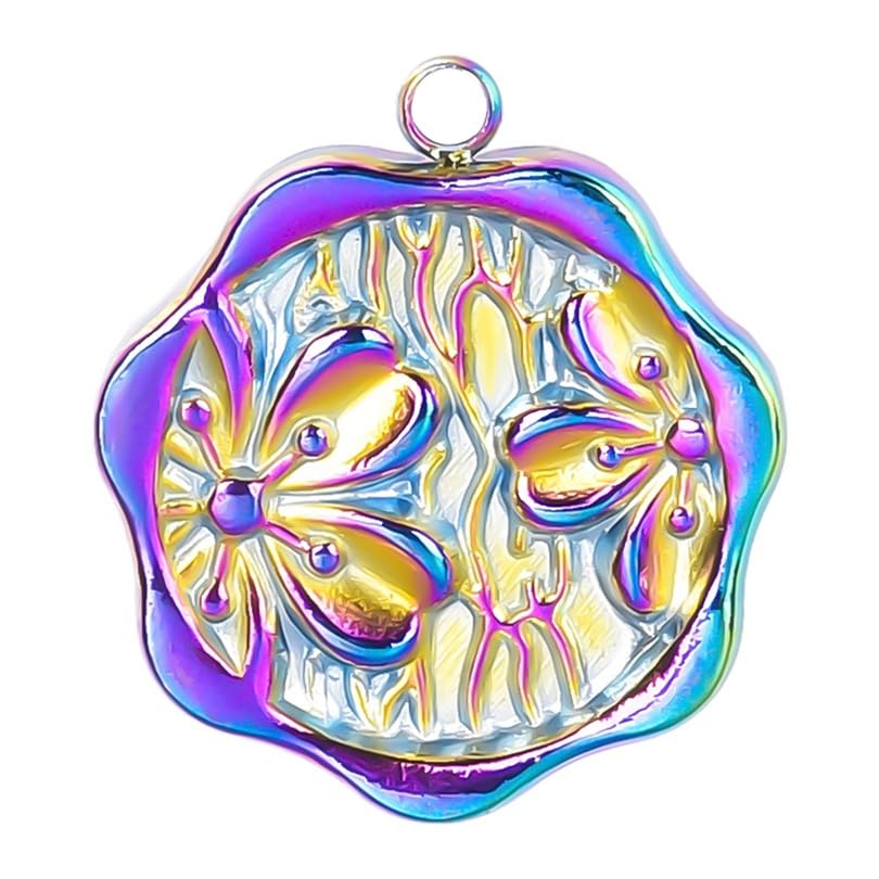 Jude Jewelers Stainless Steel Round Shaped Hammered Flower Style Wedding Statement Pendant Necklace2