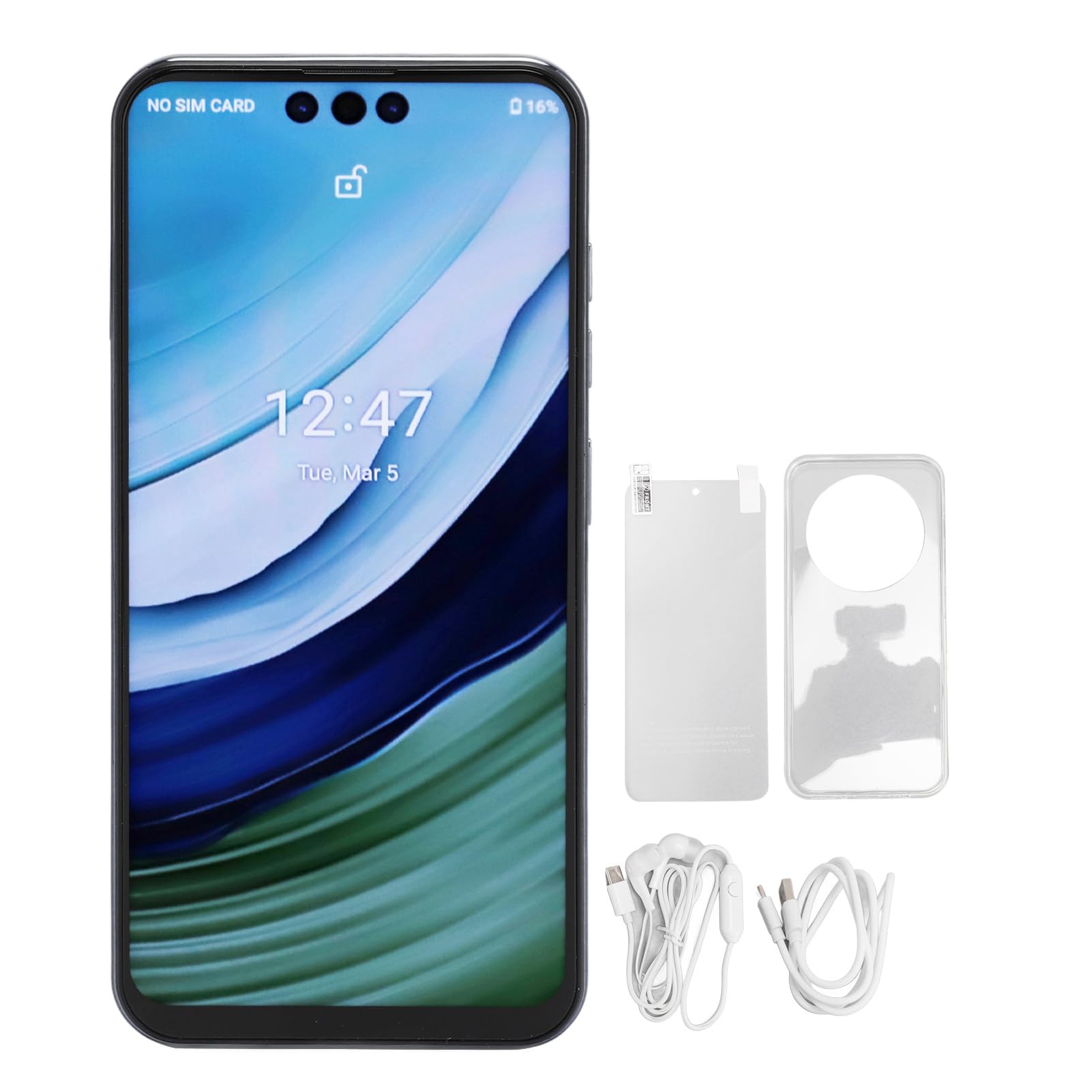 Generic Telefon Odblokowywania Twarzy, Doskonała Reprodukcja Kolorów 6,7 -calowa Ekran HD 16MP PRZEDNI PRZEDNIE 32MP Tylna Kamera Telefon Komórkowy do Oglądania Filmów (BLACK)