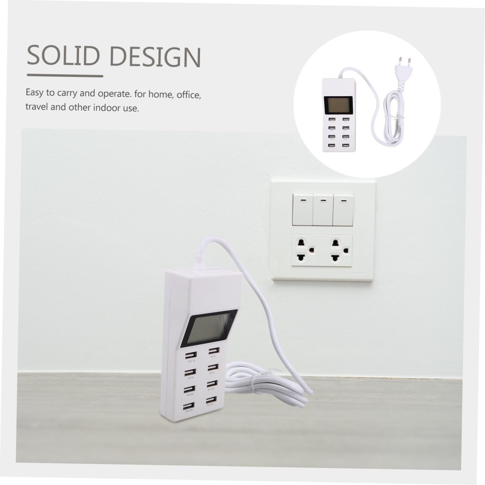 Artibetter Stazione di Ricarica USB a 8 Porte con Display Lcd, Tecnologia Smart Ic, Compatibile con Smartphone, per Ufficio e Viaggi, Materiale Abs e PC Bianco