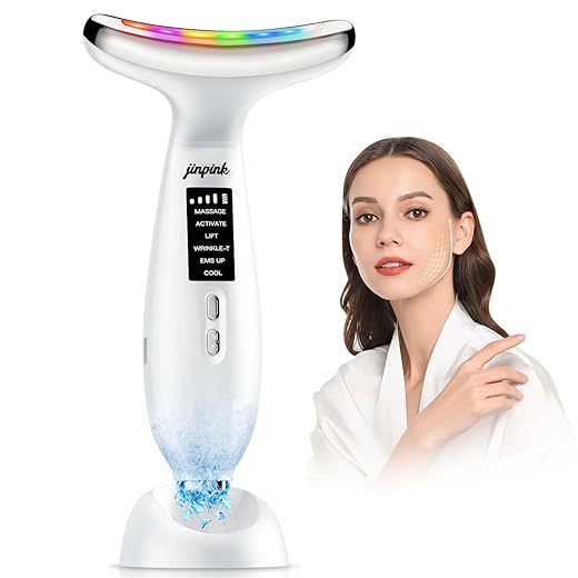 Face Massager Electric Lifting Device: Facial Lift Massager with 5°C Cooling & 45°C Heating - EMS Microcurrent Neck Beauty Tool 6 Modes 7 LED - Anti-Wrinkle Skin Tightening Eye Face Sculpting Machine