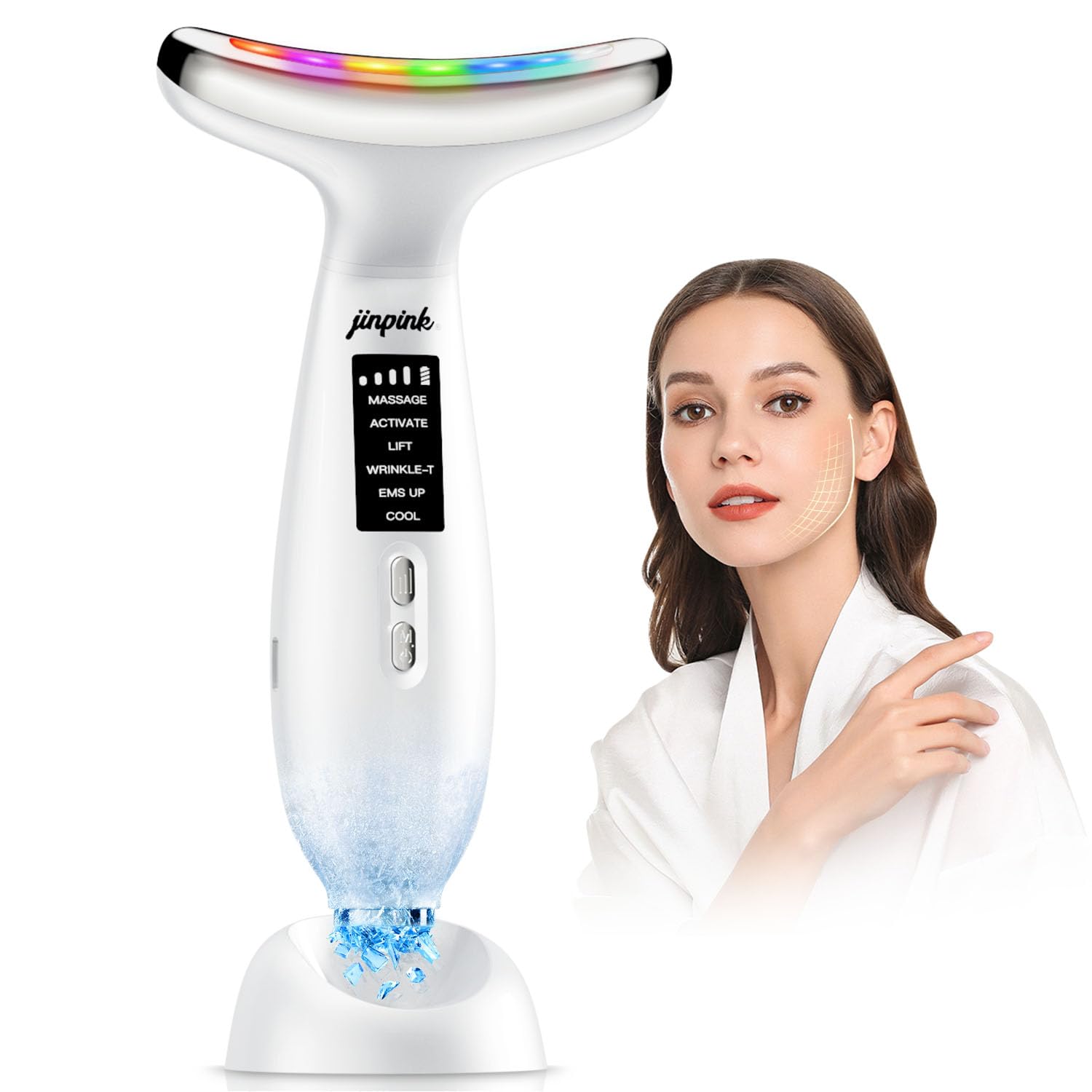Masajeador Facial Eléctrico Masaje Reafirmante: Masajeador para Cara y Cuello con 6 Modos LED 7 Colores - 5℃ FrÃo y 45℃ Calor EMS Lifting Facial - Aparato Antiarrugas Gua Sha Papada Vibración Sónica