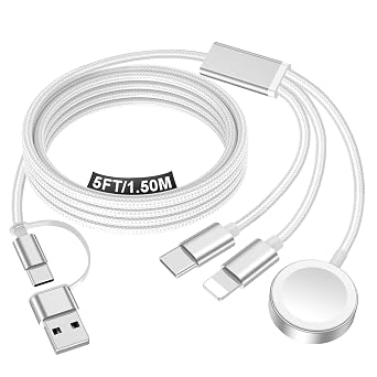 Travel Essentials for Apple Watch Charger,iPhone Charger,3 in 2 Type C/Lightning/Magnetic Travel Charging Cable,Portable Multi Charging Cable for Apple Watch, iPhone 1711,Samsung S26,Car,iPad-5FT