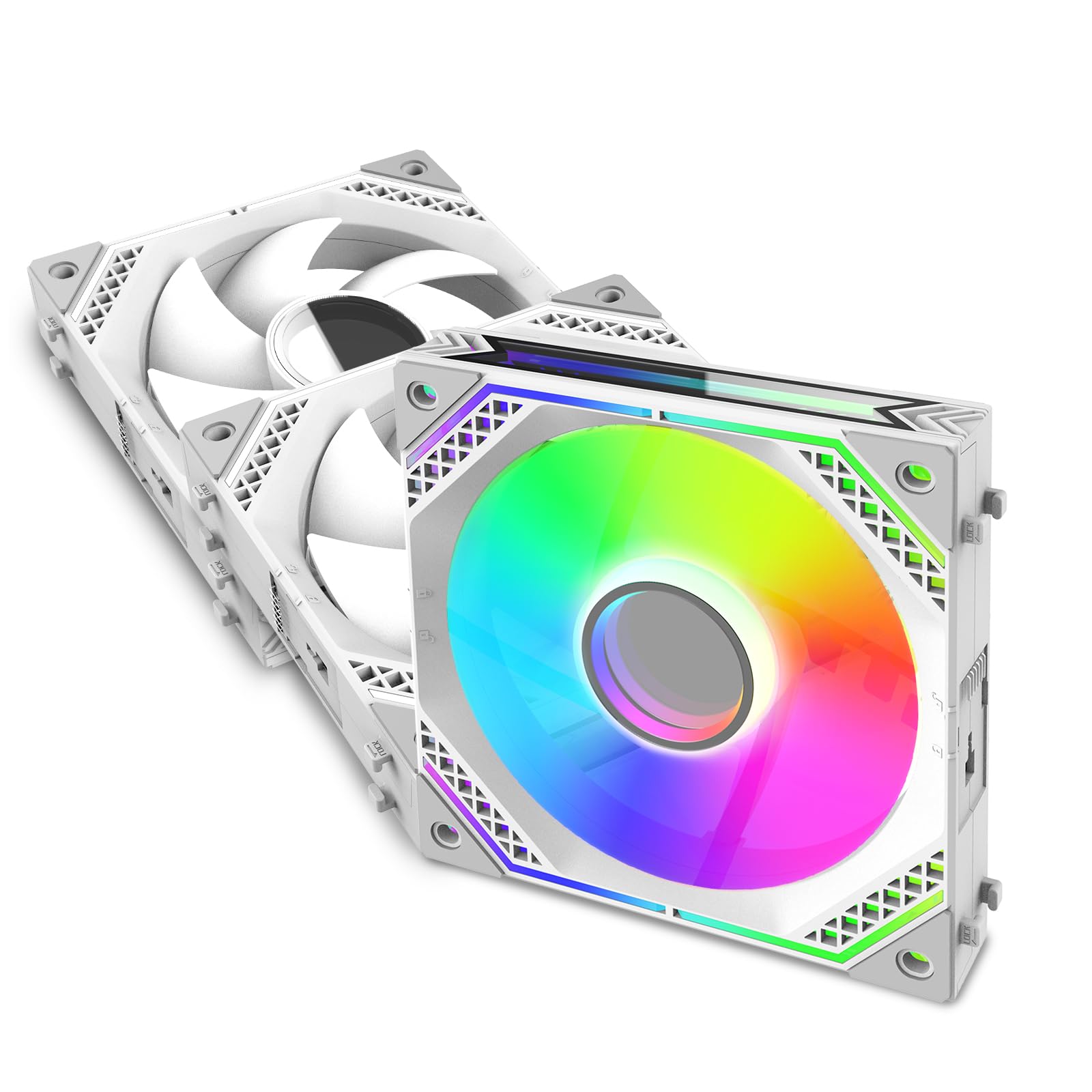 SirlyrModular 120mm RGB Fan,Three-Sided Lighted PC Fans with Hydraulic Bearing,4PIN PWM ARGB Case Fan up to 2000RPM for Computer Cooling White(Pack of 3)