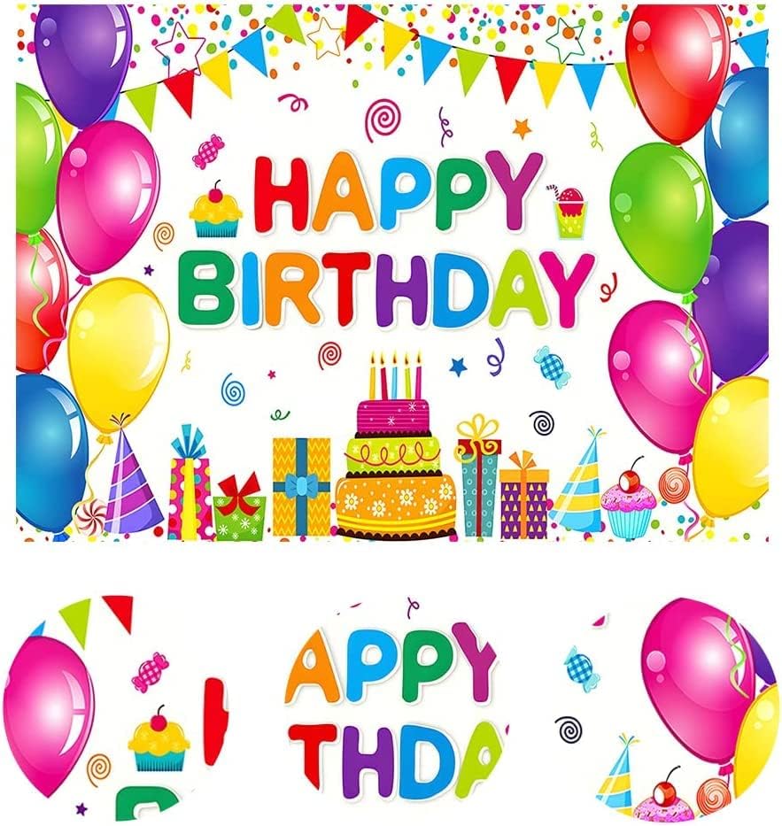 Miniatura 2 de LYWYGG Telón de fondo de cumpleaños de 7 x 5 pies para fiestas de cumpleaños coloridos suministros de decoración para niños CP-434
